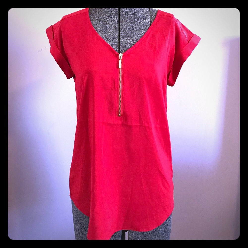V neck red blouse